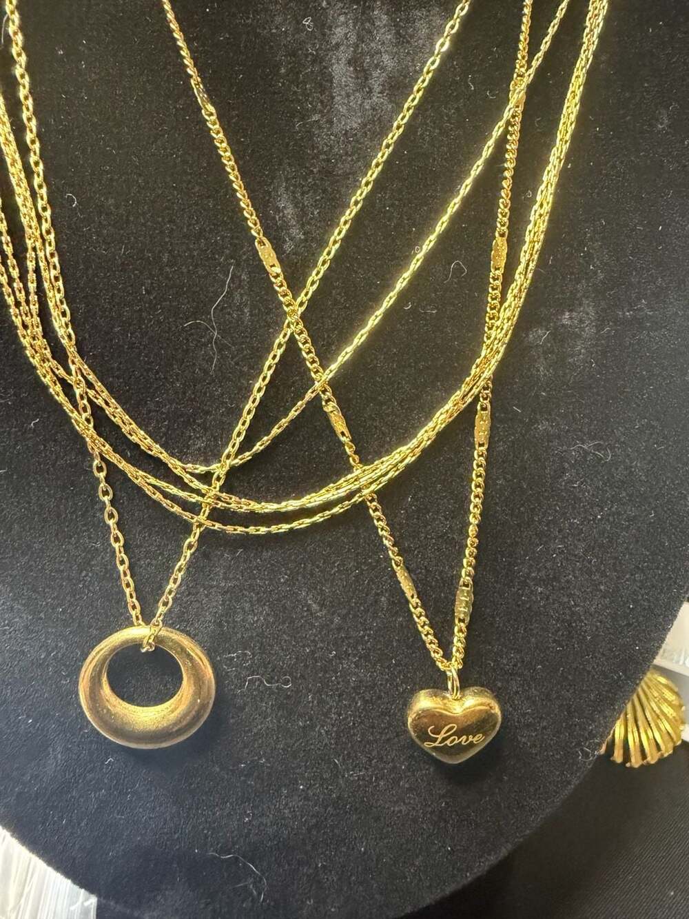 Bundle of 3Gold Tone Stainless Necklaces  with Circle and Love Heart Pendants